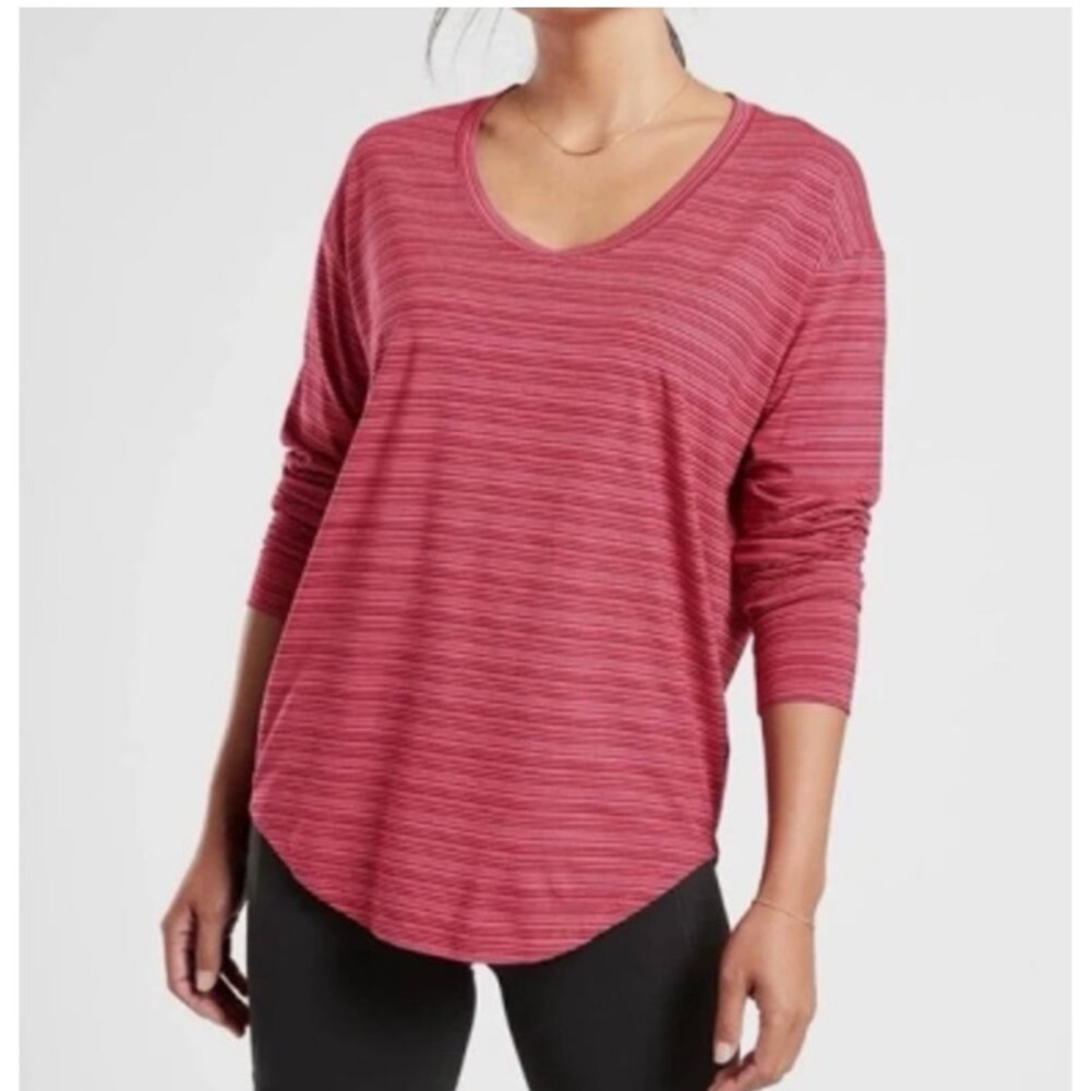Athleta Cloudlight Stratus Striped Top Women’s Size M Long Sleeves Dragonfruit